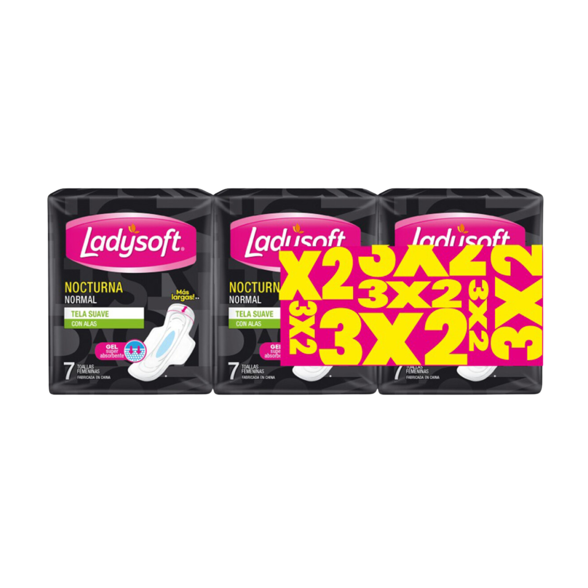 Ladysoft Toalla Nocturna C/Alas 3x2