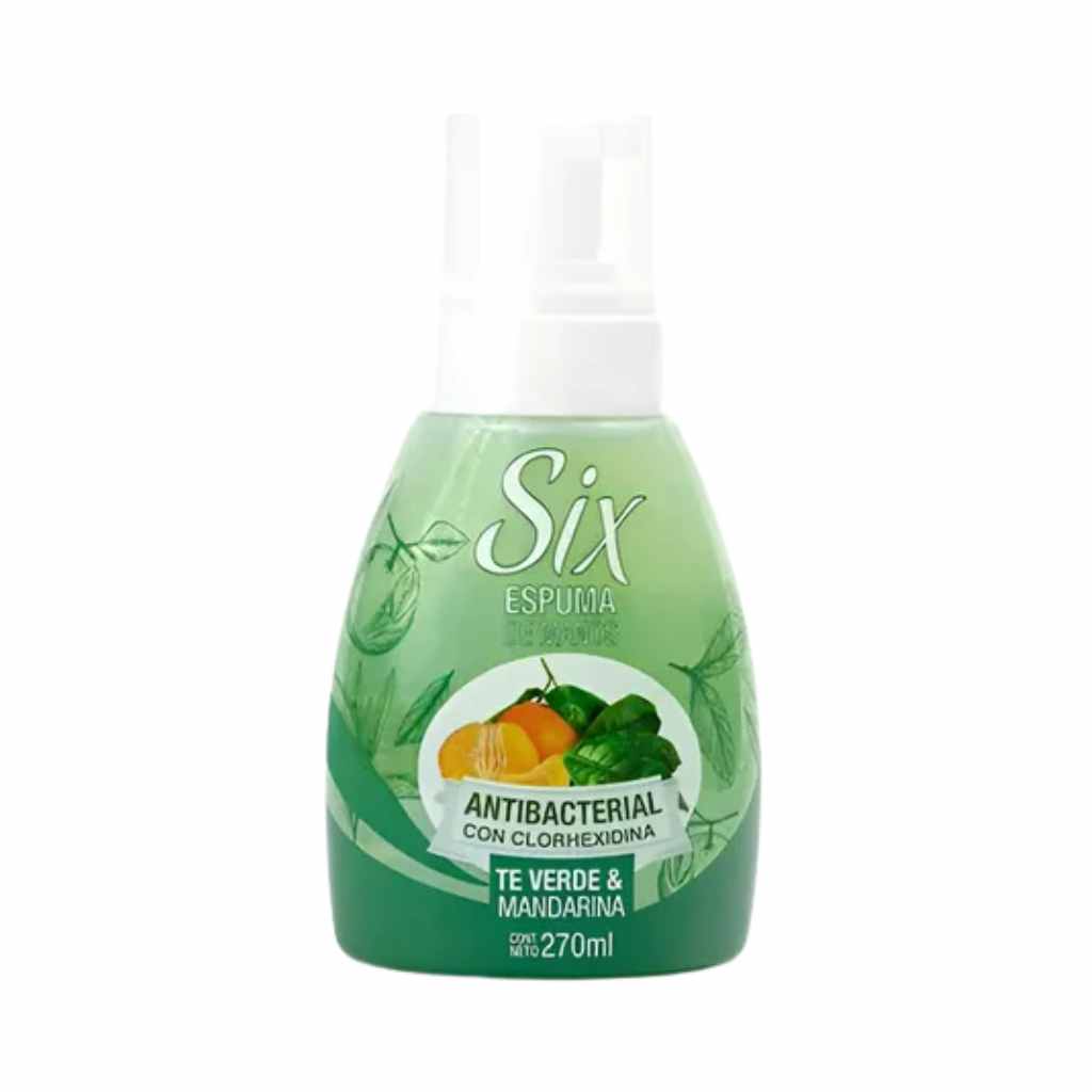Six Jabón Líquido Espuma Para Manos Té Verde Y Mandarina 270 Ml